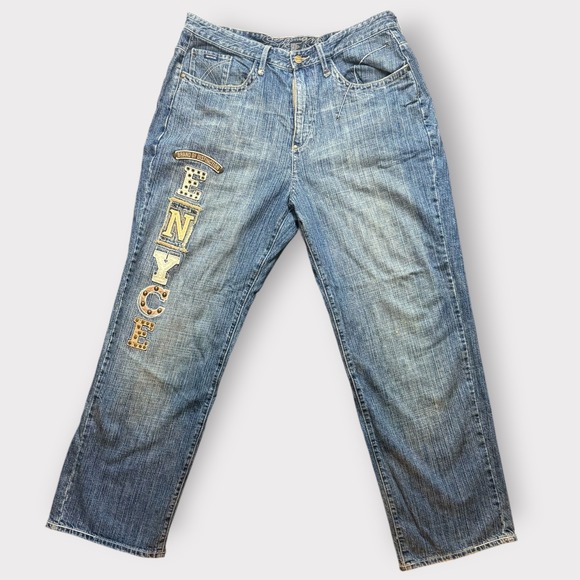 Enyce Other - Enyce Y2K Baggy Studded Spellout Jeans Mens 36 Blue Denim Hip Hop Streetwear